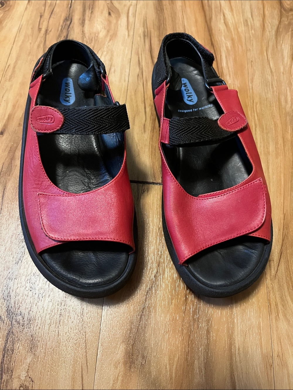 Wolky Red Open-Toe Adjustable Strap Sandals